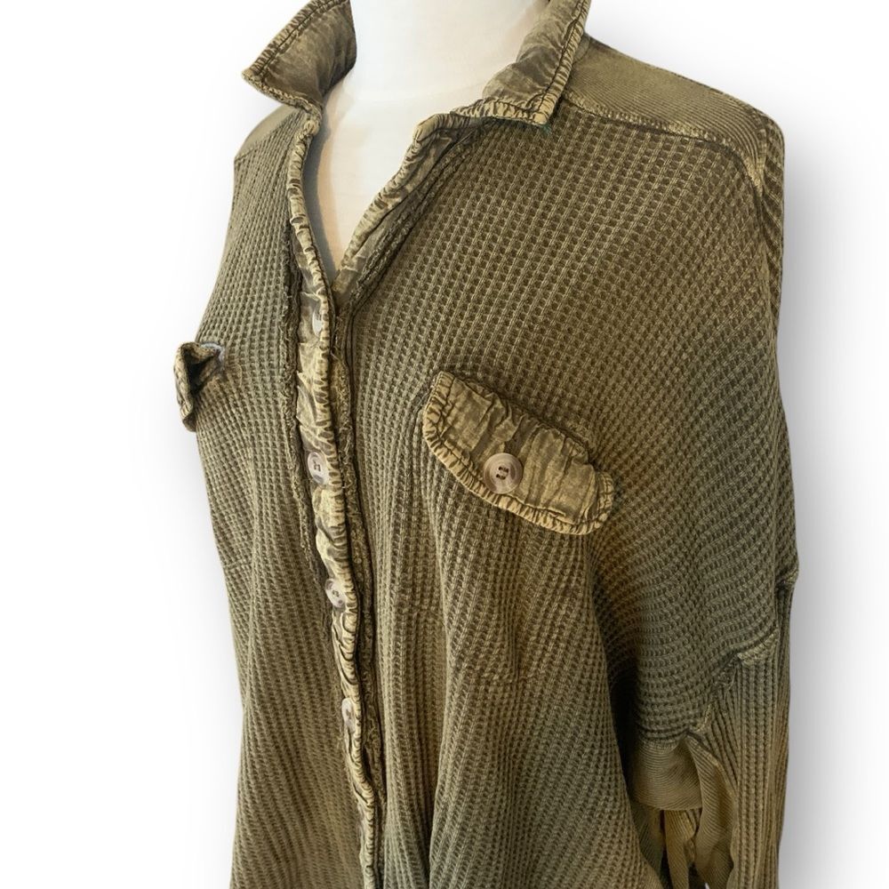 FP Free People Scout Jacket Waffle Knit Oversized Layering Shirt Green Small - Picture 16 of 16